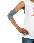 Woman wearing gray heathered support sleeve