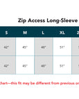 Chest Zip Access Long-Sleeve Tee Shirt Size Chart
