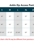 Adult Ankle Zip Access Pant Size Chart