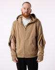 Mike wearing Full Zip Hoodie with open arm zippers