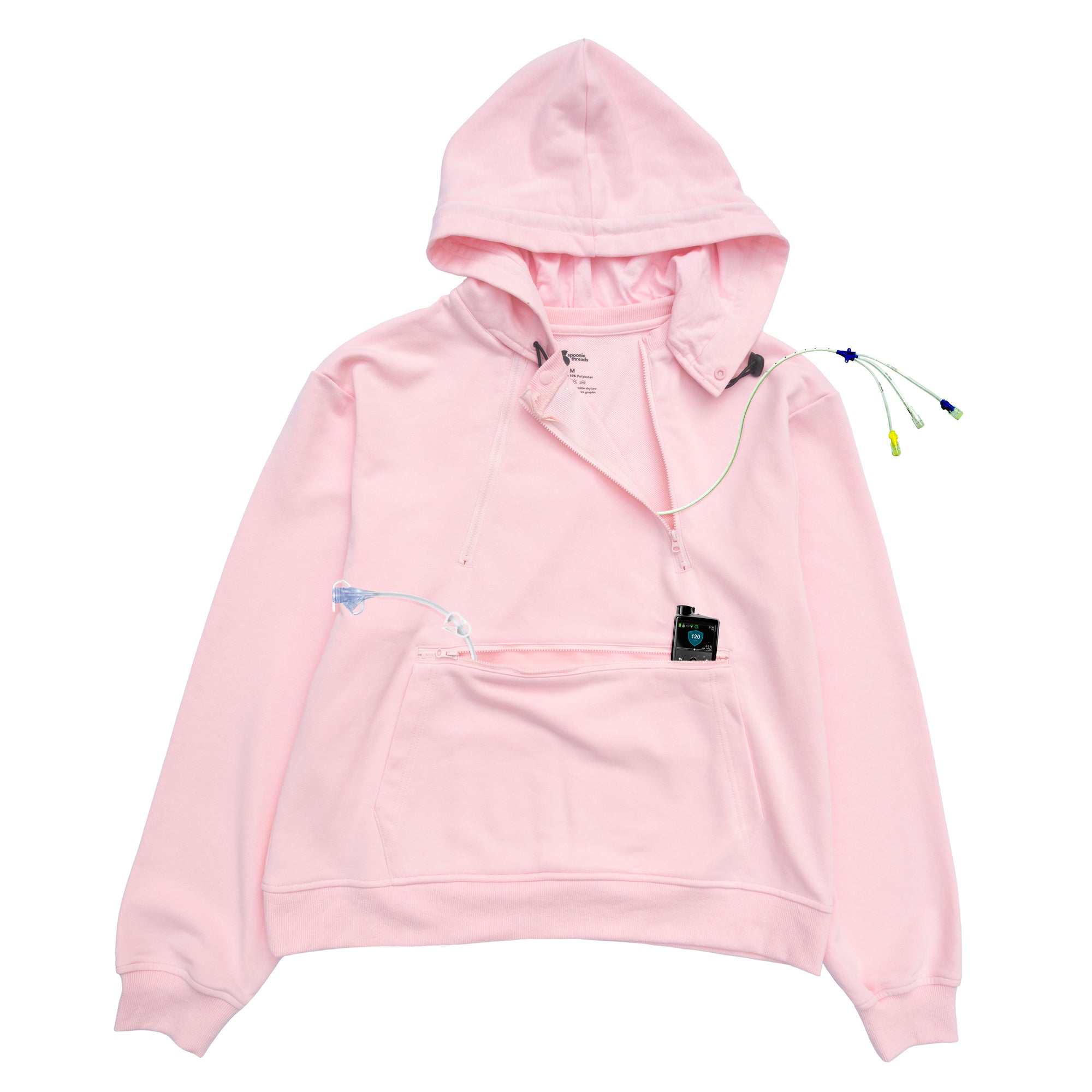 Pink Zipper Access Hoodie with devices