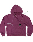 Flat of Zipper Access Plum Hoodie with devices showing