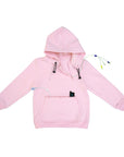 Flat of Pink Zipper Access Hoodie with medical devices