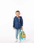 Finley wearing Navy Zipper Access Hoodie