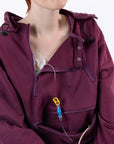Closeup of open chest zippers