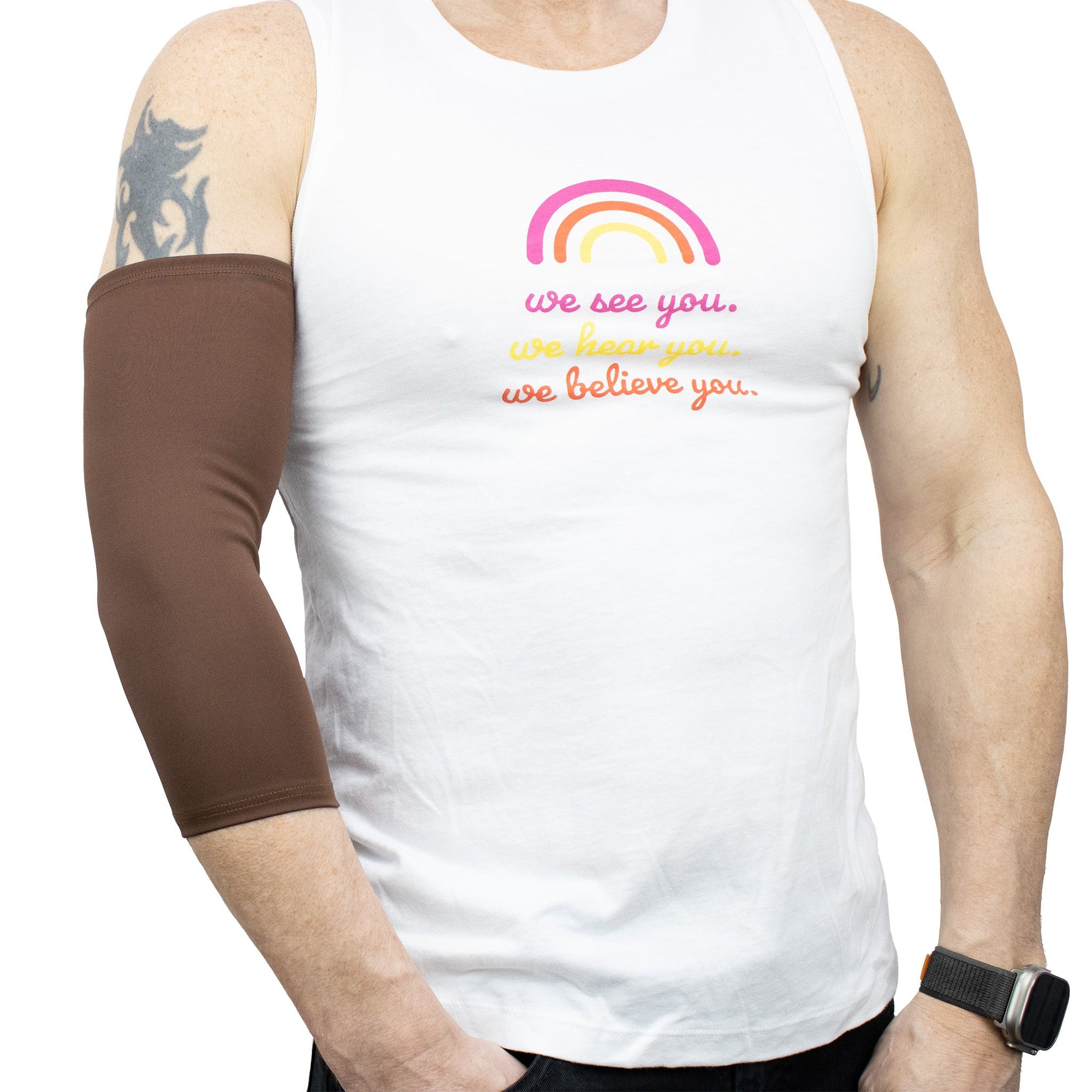 Brown Ultra Support Sleeve shown on male model