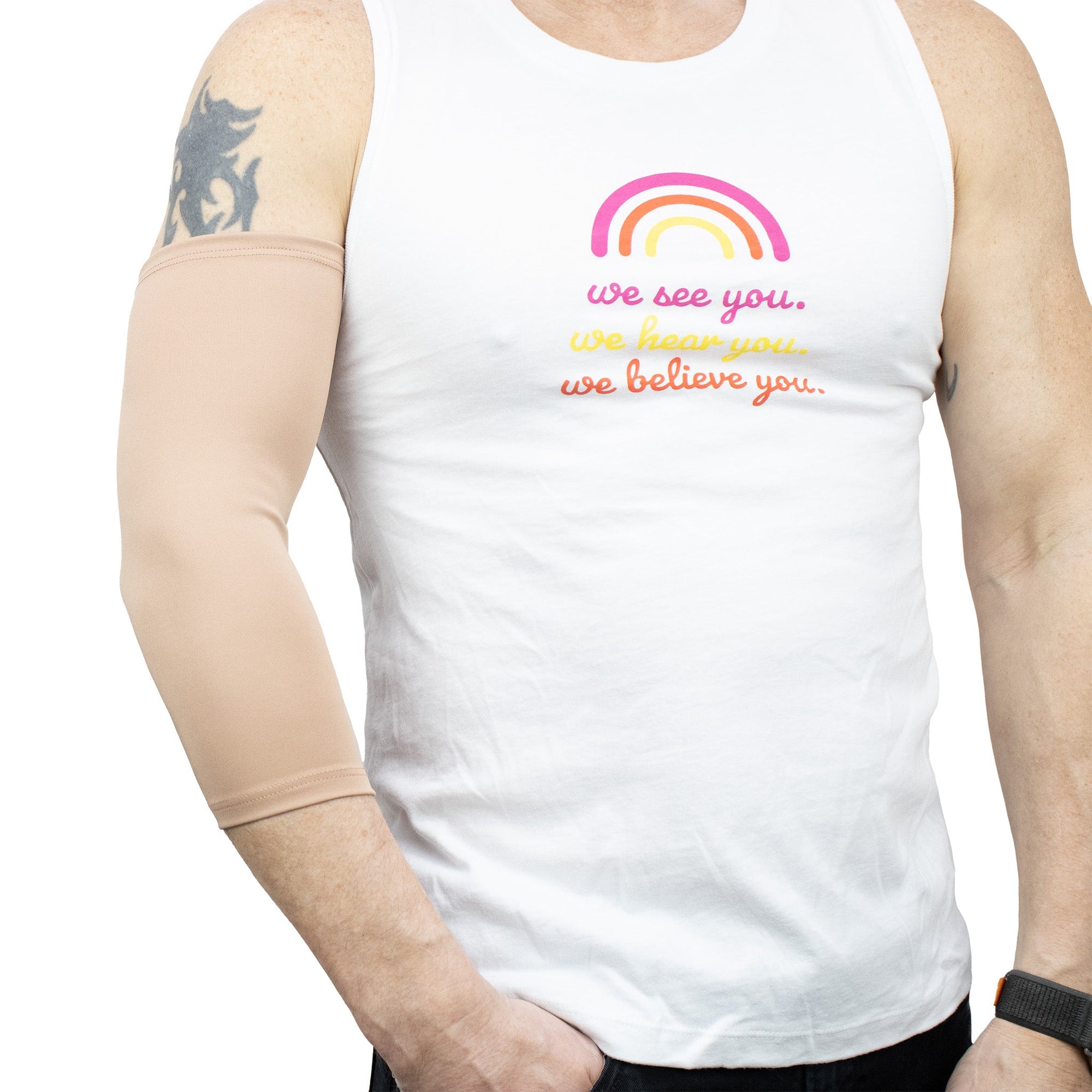 Tan Ultra Support Sleeve shown on male model
