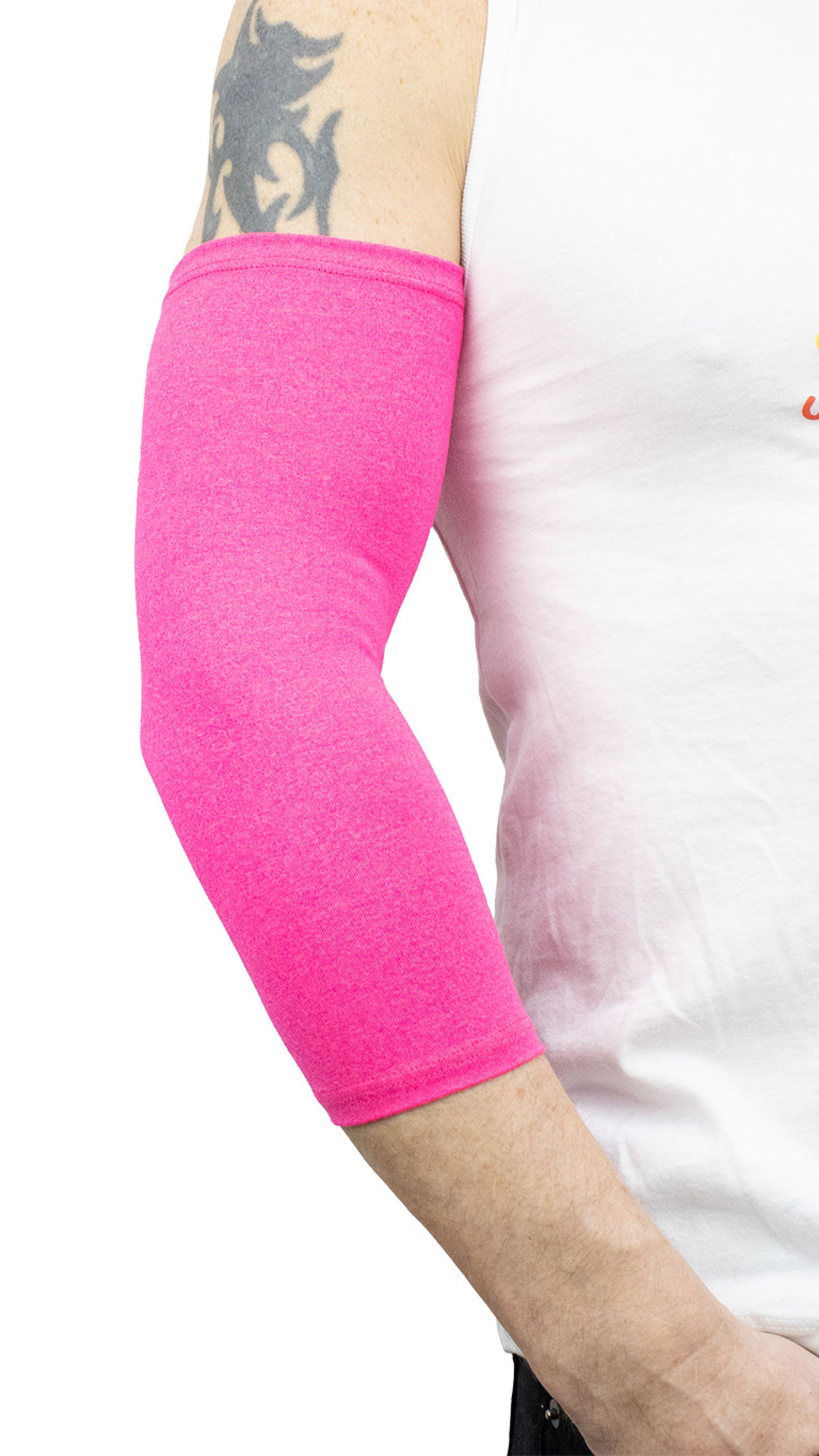 Male model wearing Neon pink Ultra Support Sleeve on arm