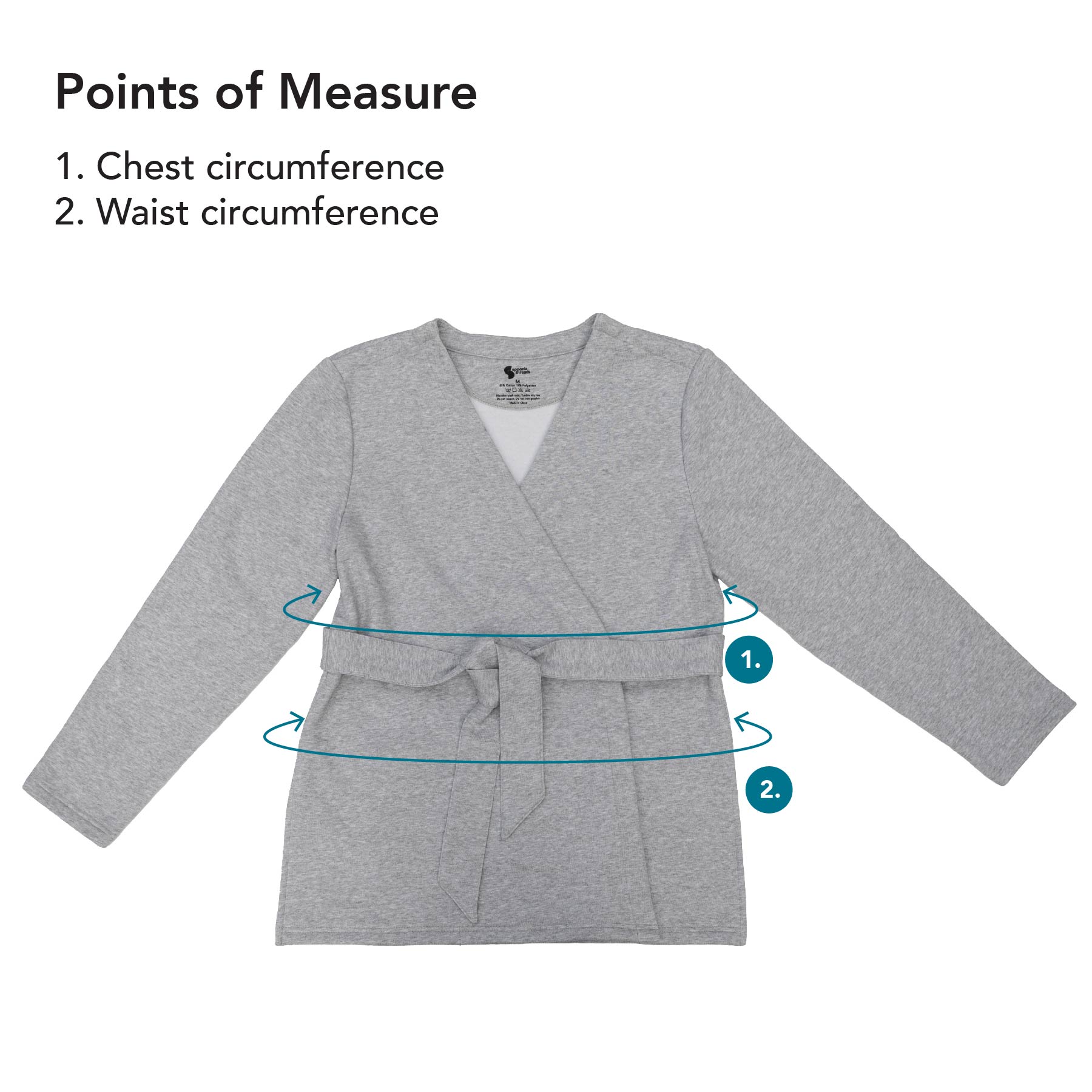 Adult Chest Access Fleece Wrap Top Points of Measure