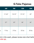 G-Tube Pajama Size Chart