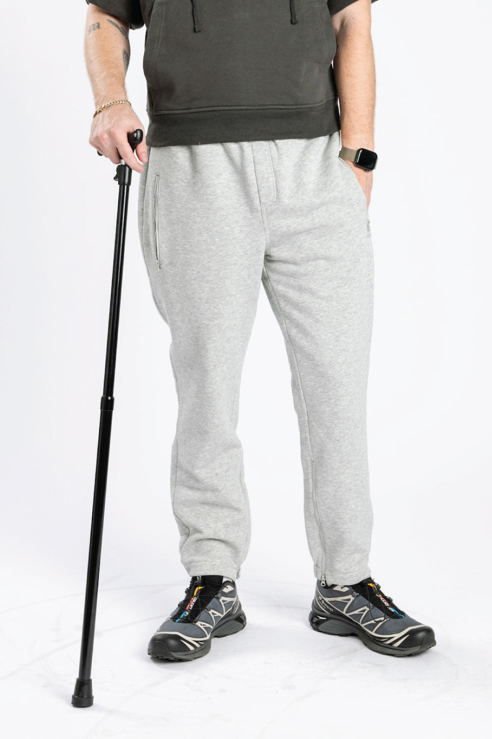 Man wearing Gray Adult Ankle Zip Access Pant