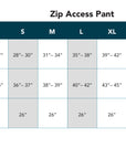Adult Ankle Zip Access Pant with Contrast Zippers Size Chart