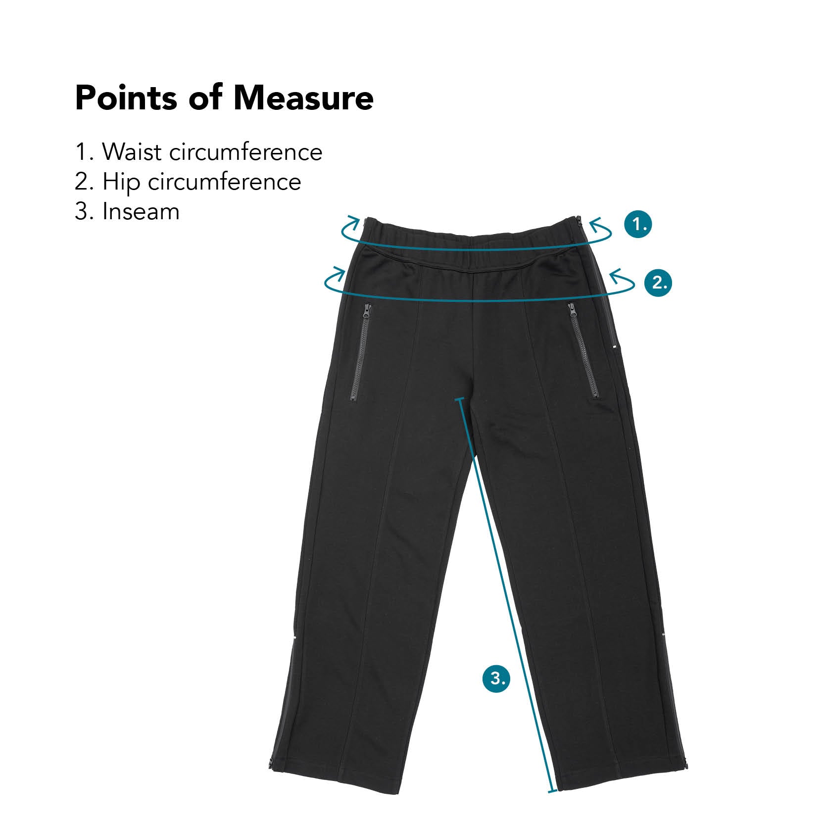 Points of Measure for Zip Access Wide Leg Pant