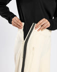 Closeup of Zip Access Wide Leg Pant