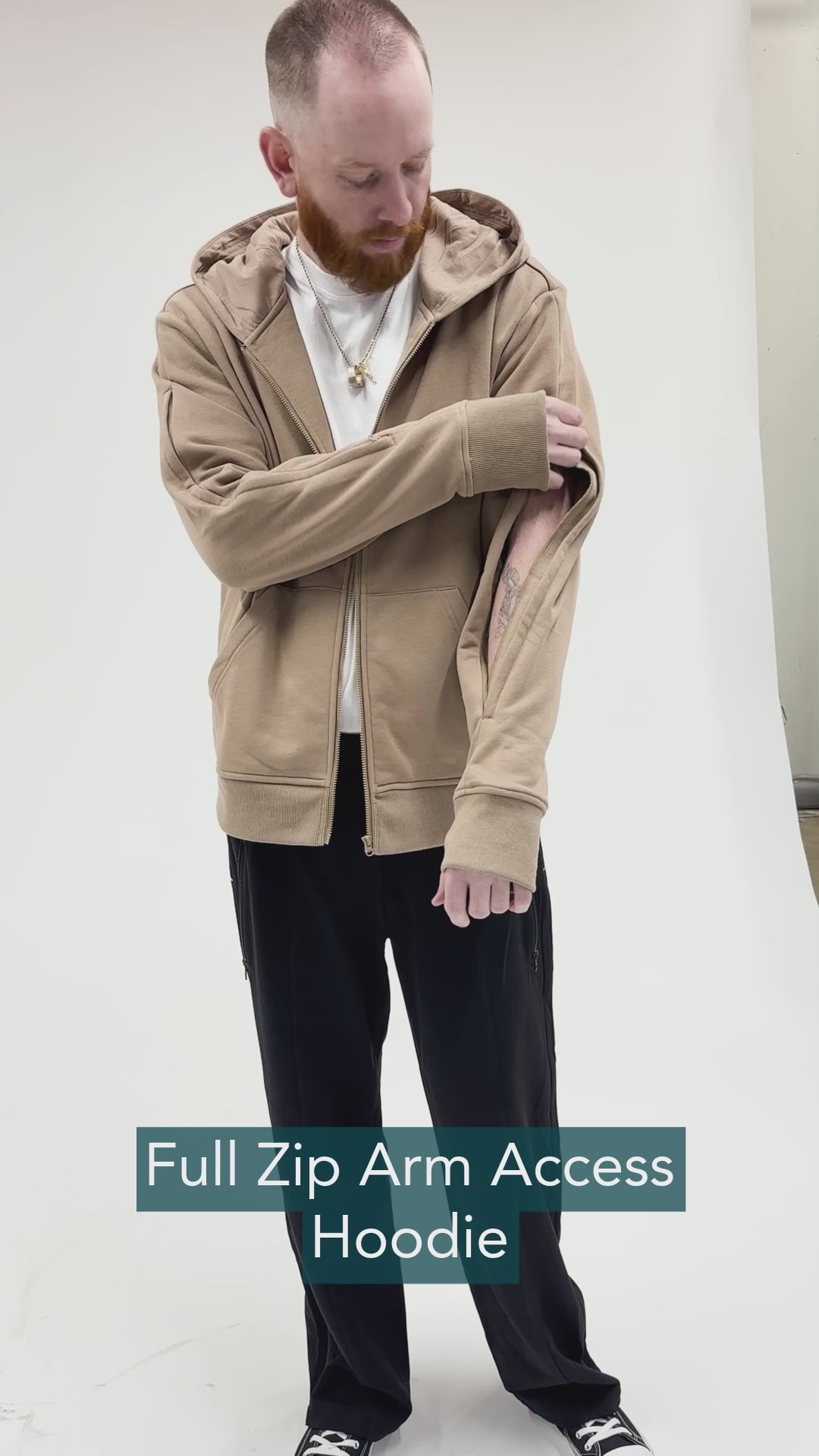 Khaki Adult Full Zip Arm Access Hoodie – SpoonieThreads