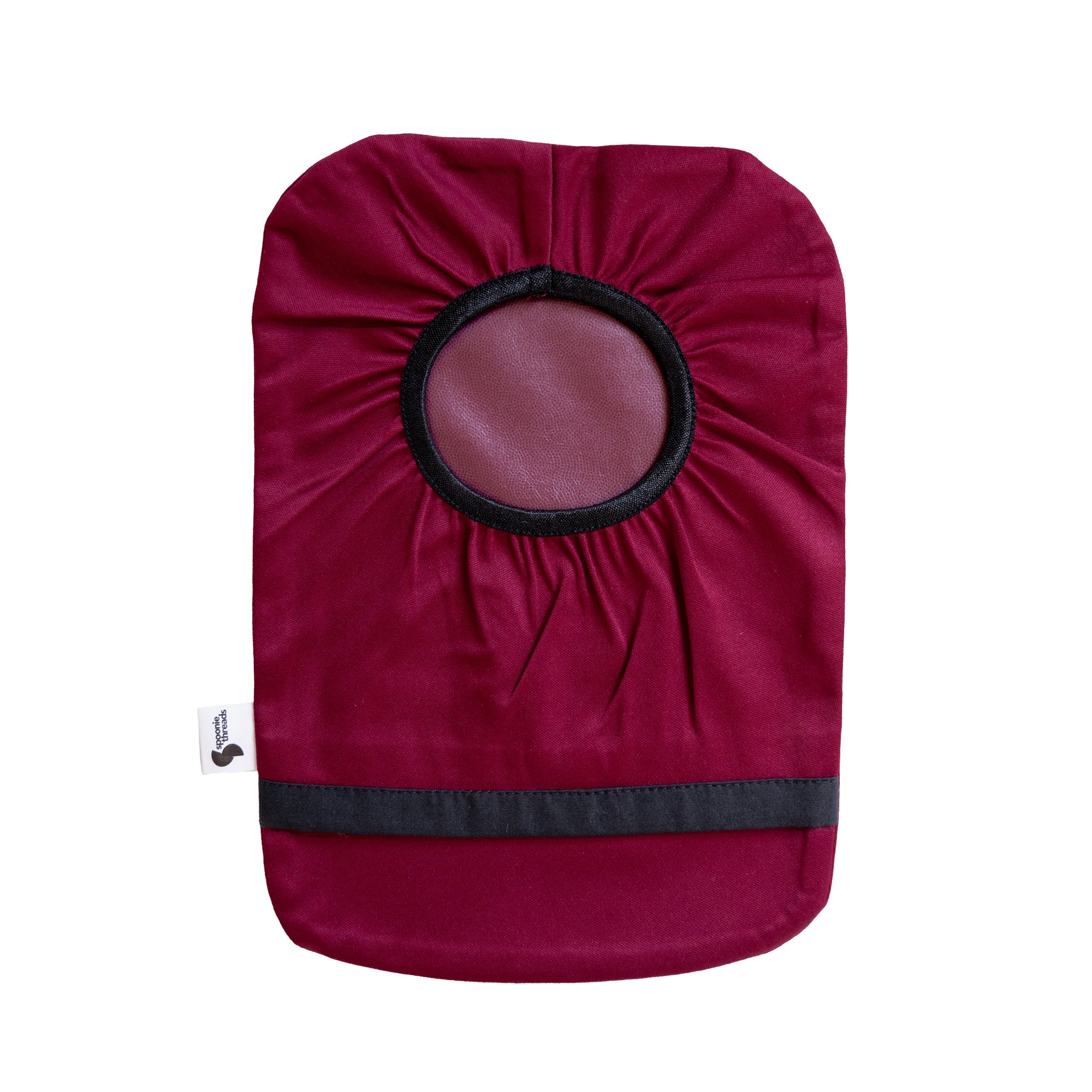 Flat of Burgundy elastic ostomy bag cover without pouch