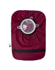 Flat of Burgundy elastic ostomy bag cover with pouch