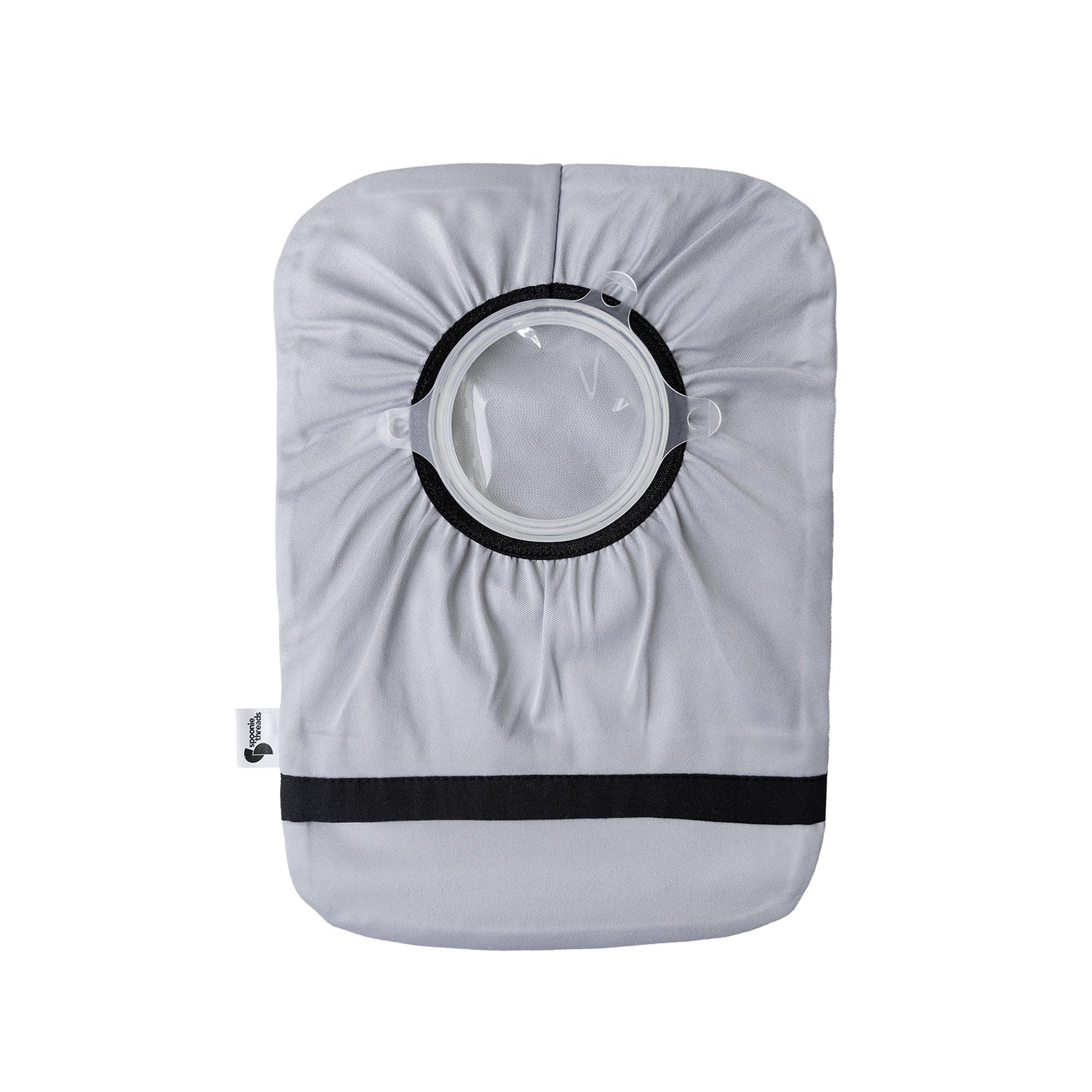 Flat of Gray elastic ostomy bag cover with pouch