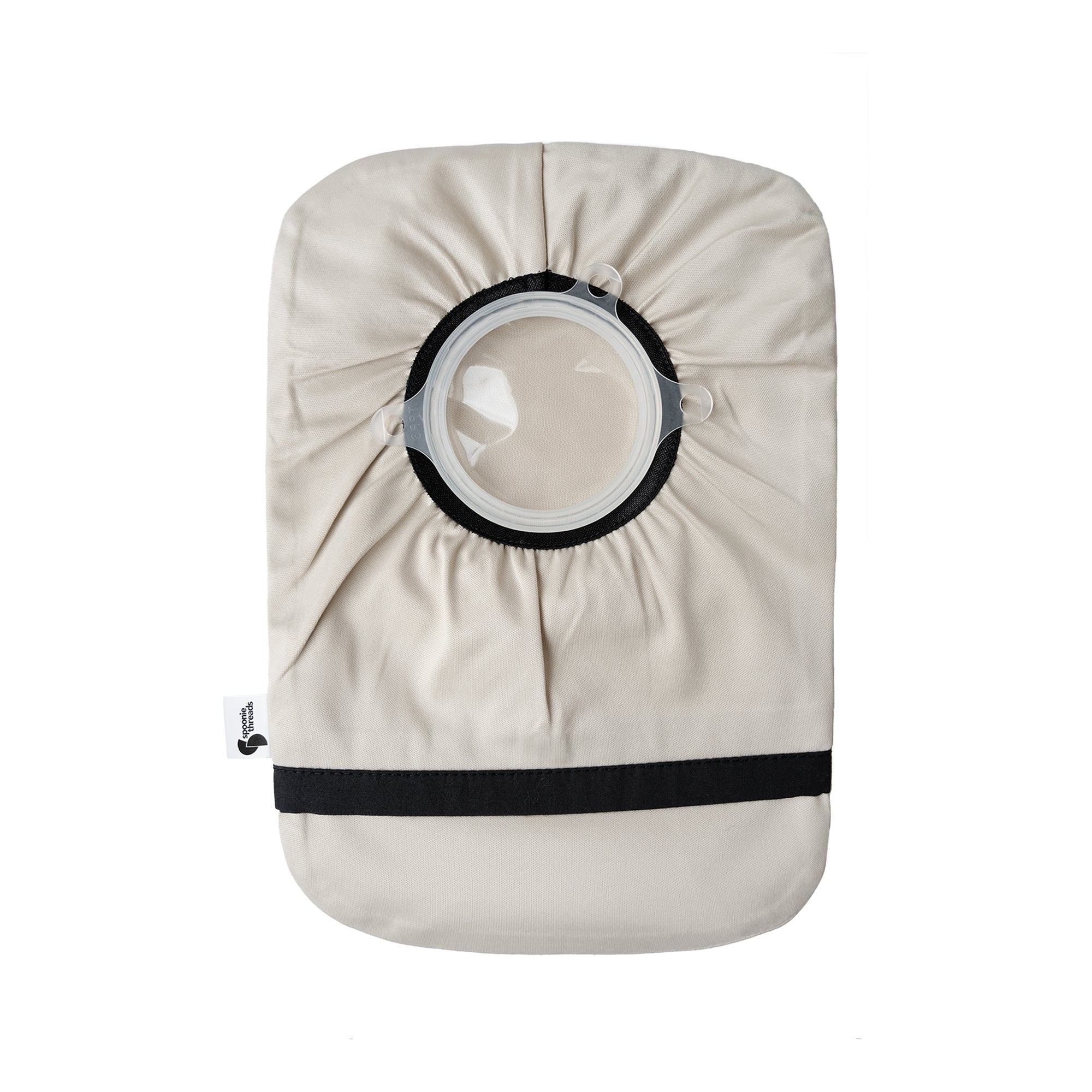 Flat of Beige elastic ostomy bag cover with pouch