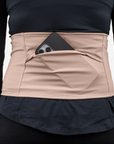 Model Back view, showing back flap pocket with phone inside