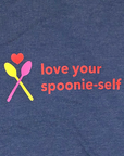 Navy Women’s Crop tee with “Love your Spoonie Self” text graphic closeup