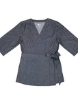Flat of black Adult Chest Access Chambray Wrap Top