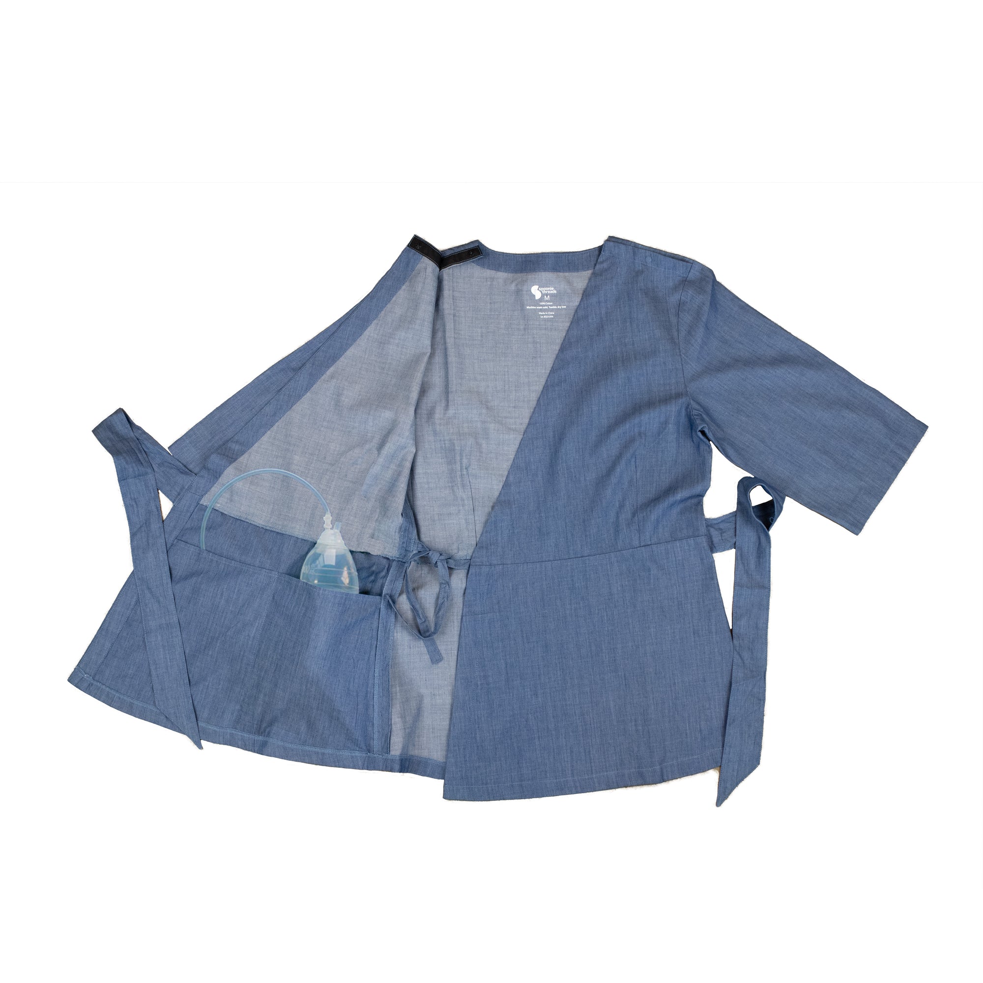 Adult Chest Access Chambray Wrap Top with drainage bulb