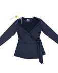 Black Adult Chest Access French Terry Wrap Top with medical device