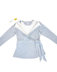 Gray Adult Chest Access French Terry Wrap Top with medical device