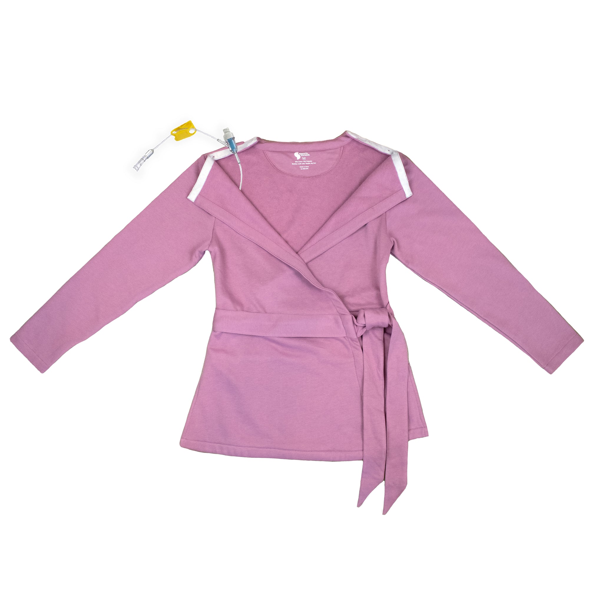 Adult Chest Access French Terry Wrap Top with medical device
