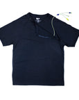 Adult Raglan Chemo Port Access Zip Tee Shirt with medical device