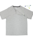 Adult Raglan Chemo Port Access Zip Tee Shirt with medical device