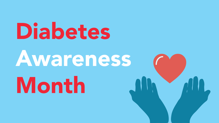 graphic with text "diabetes awareness month" and drawing of outstretched hand with heart
