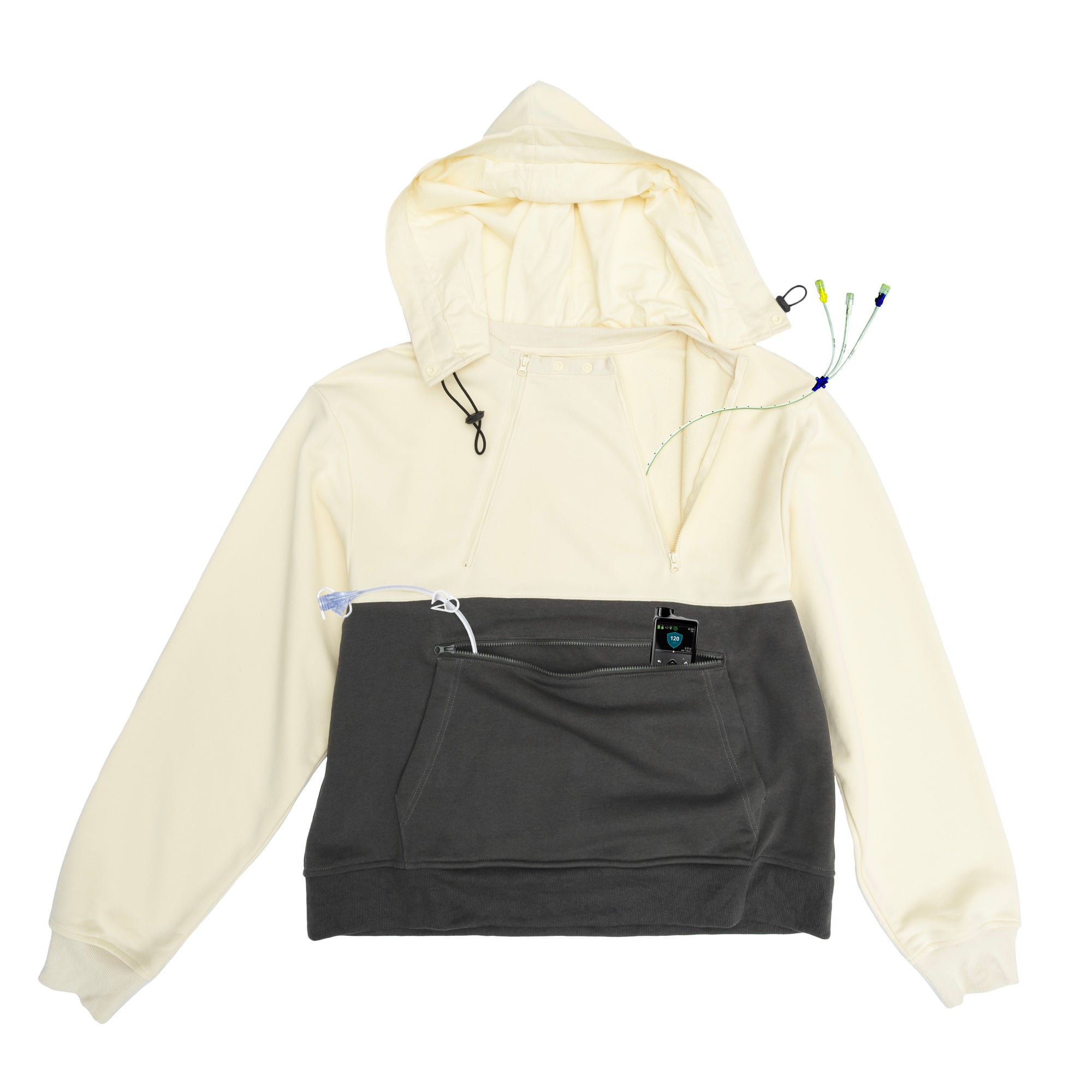 Vanilla Zipper Access Hoodie with medical devices