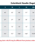 Measurements for Colorblock Hoodie in Sage