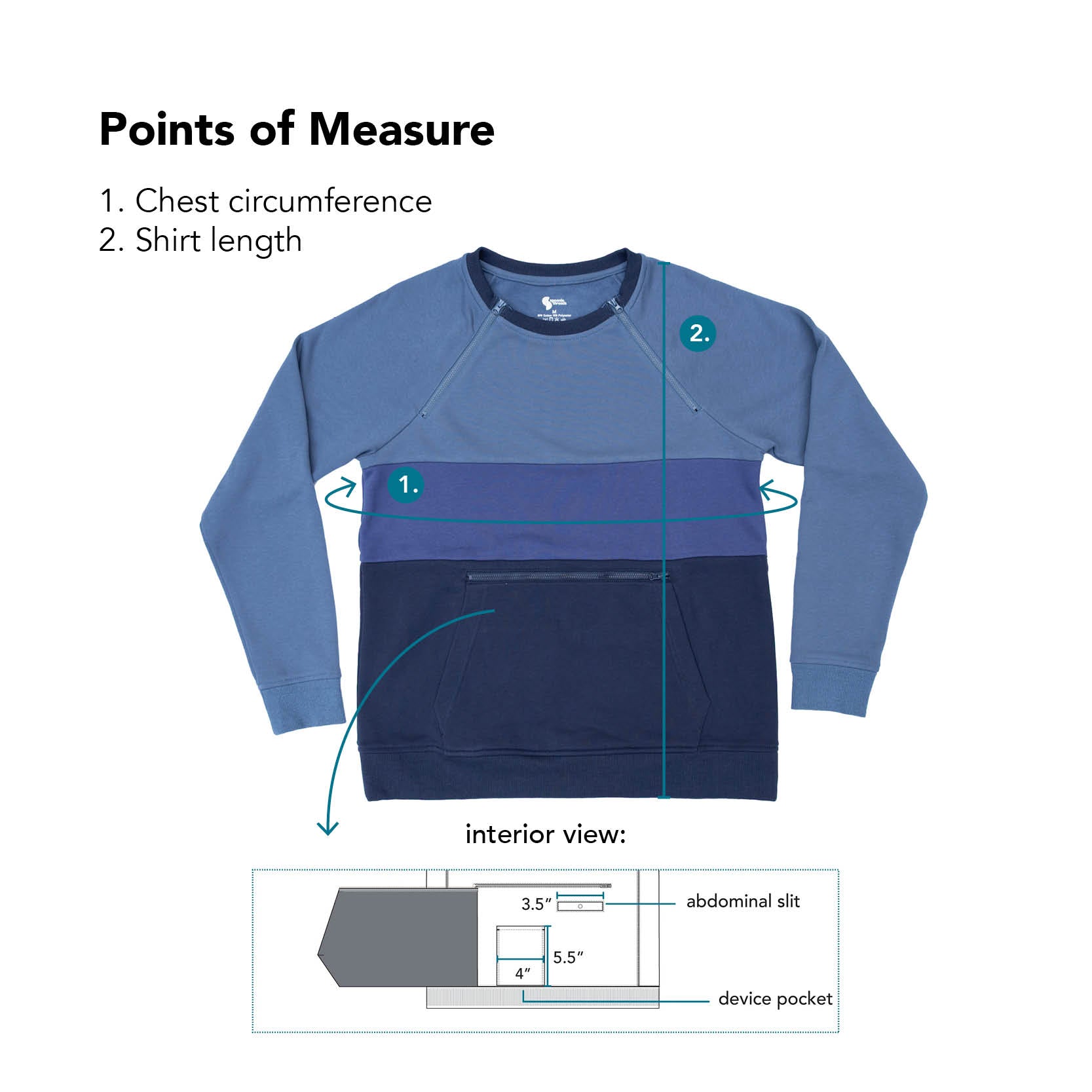 Colorblock Triple Zip Crewneck Sweatshirt Points of Measure