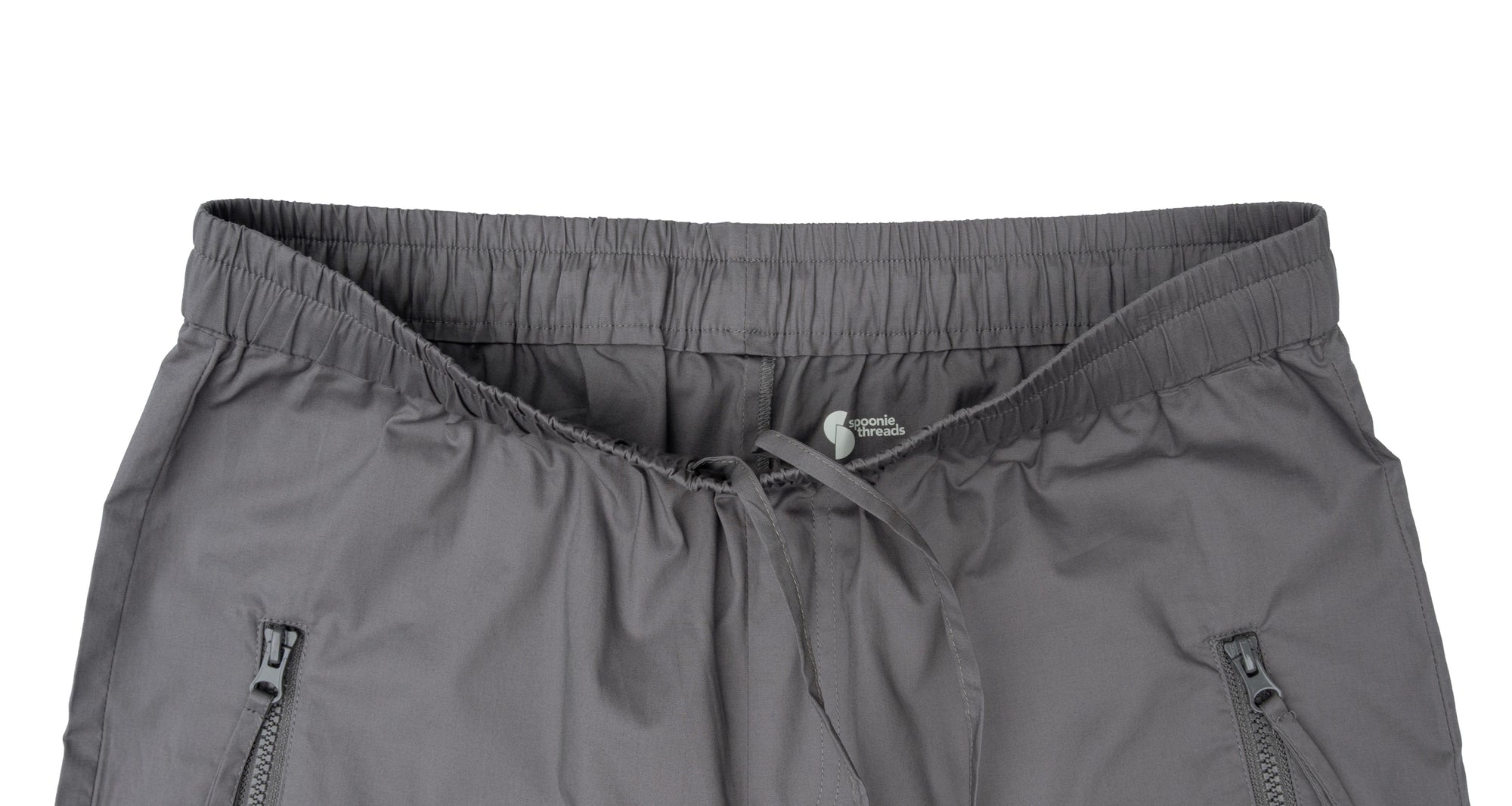 Gray pants with drawstring and zippers 