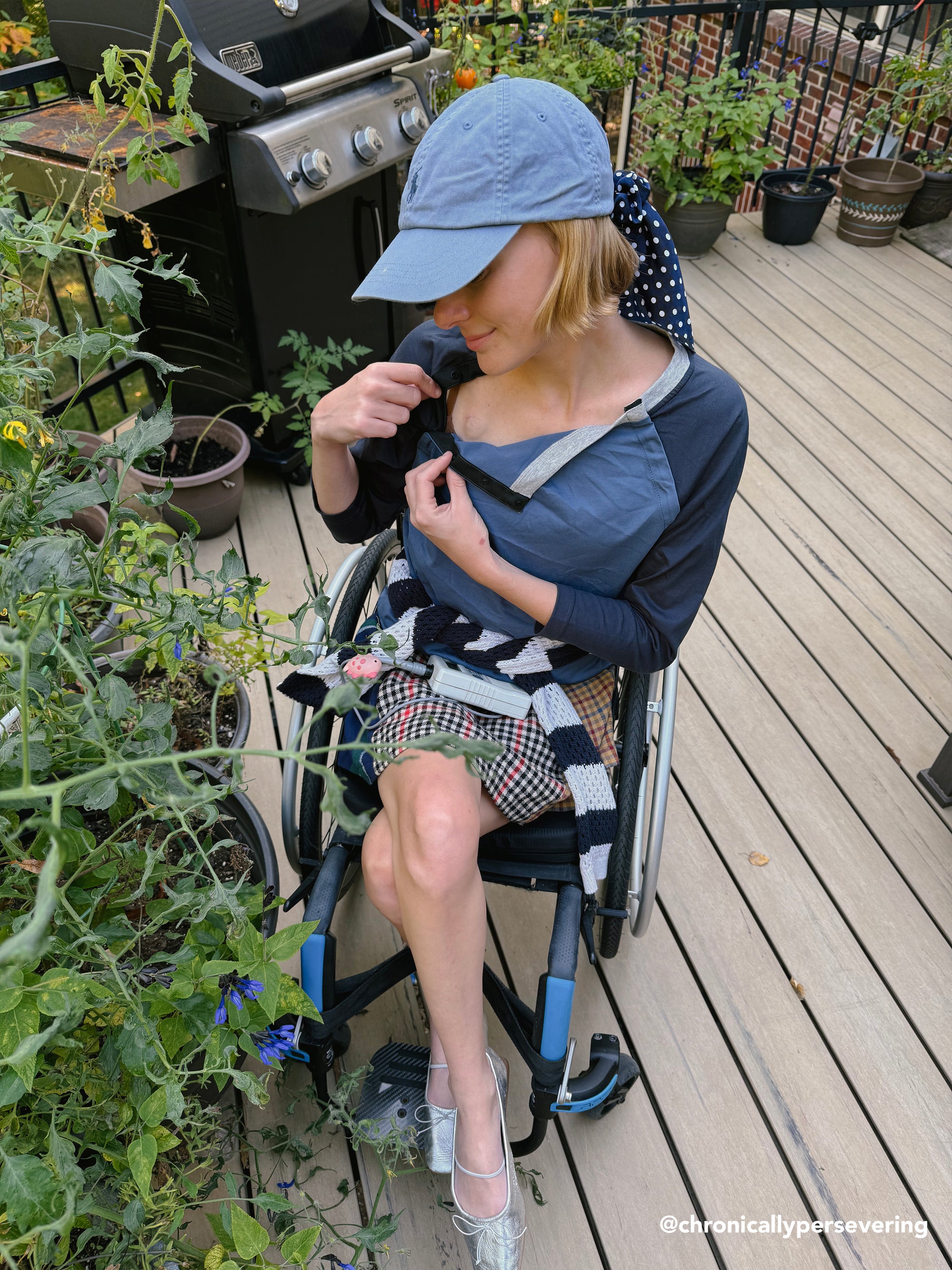 Cienna Ditri @chronicallypersevering in Raglan Chemo Port Access Tee