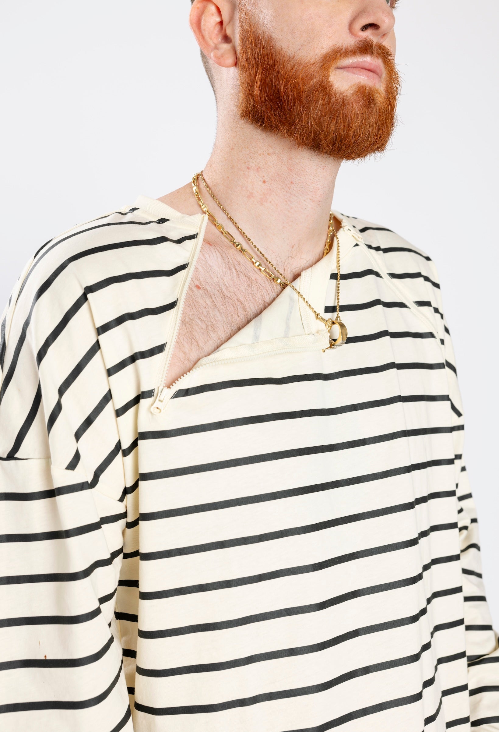 Vanilla Striped Adult Chest Zip Access Long-Sleeve Tee Shirt