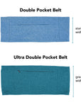 Diagram showing the difference between the standard width Double Pocket Belt and the greater width Ultra Double Pocket Belt