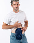 Reed wearing Navy Elastic Ostomy Bag Cover