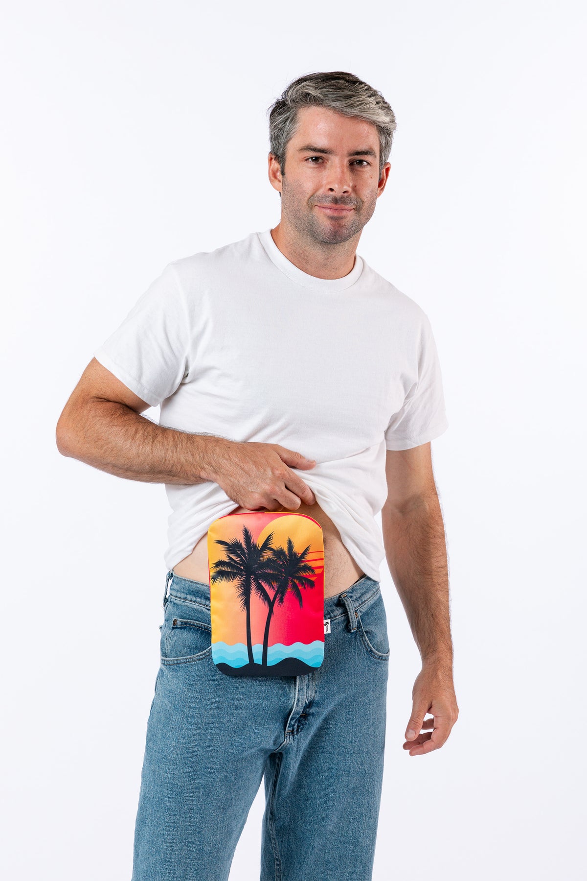 Male model wearing sunset Ostomy Bag Cover