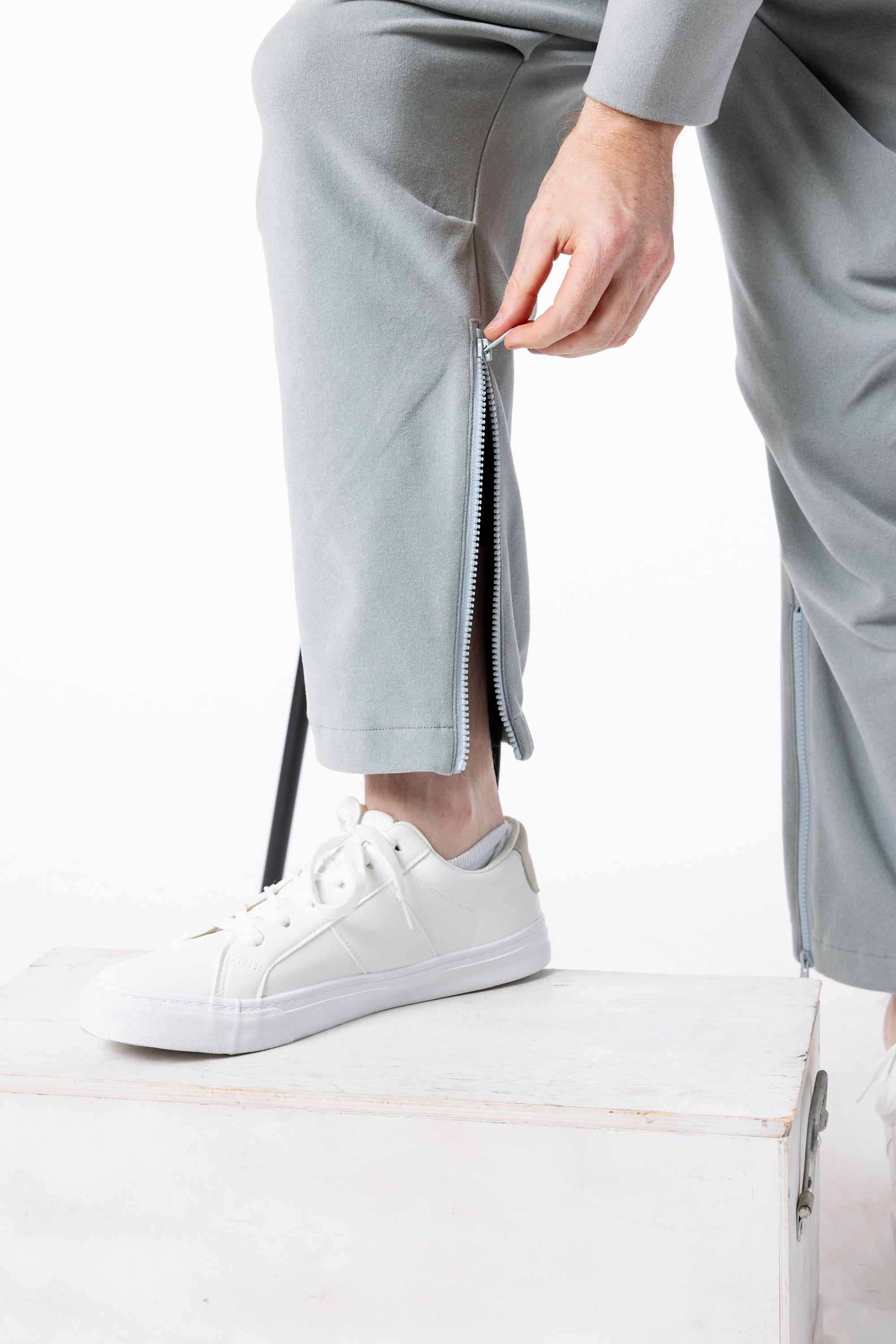 Closeup of open ankle zipper