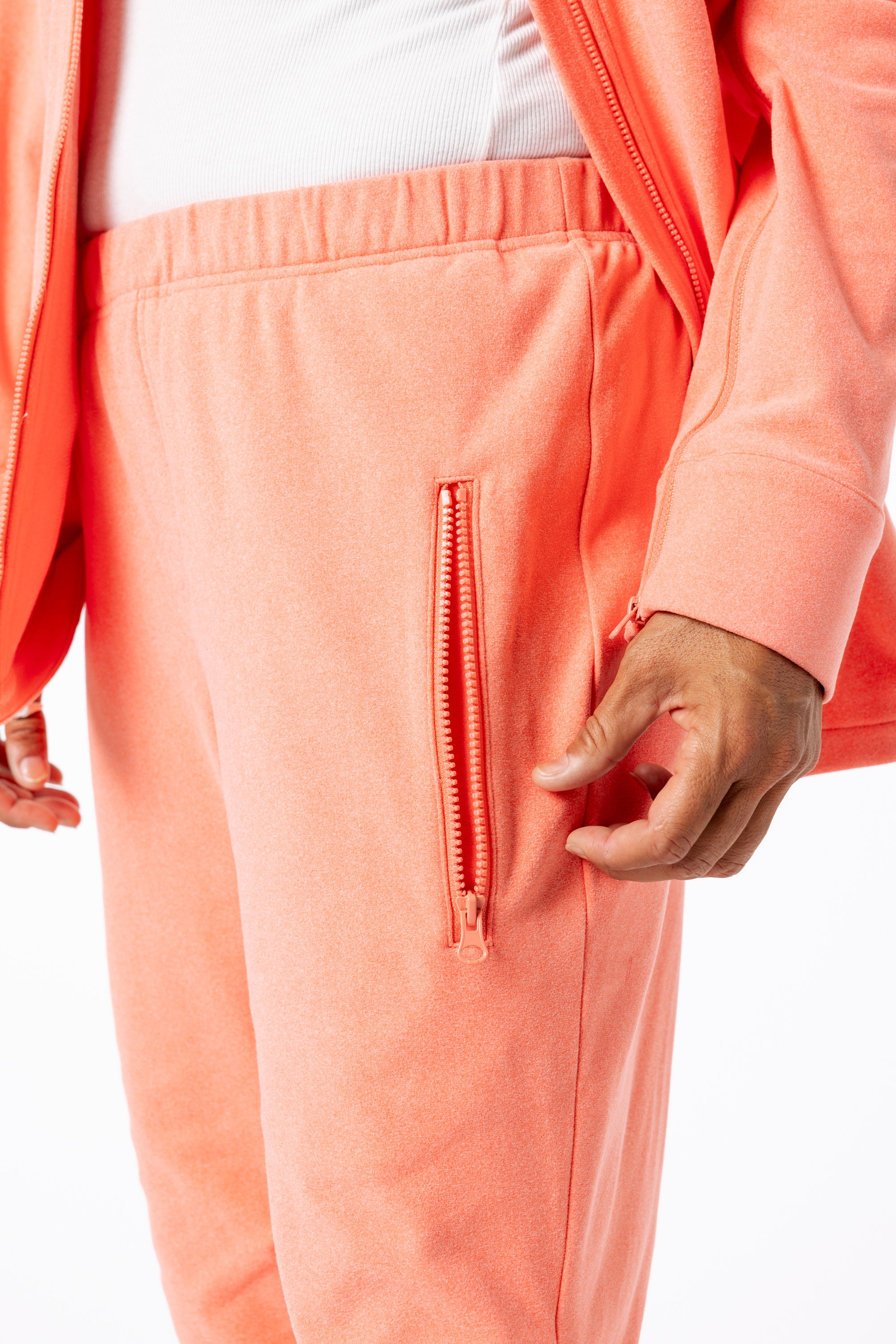 Closeup of zipper at thigh