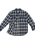 Denim Plaid Zip Front Shacket with open sleeve showing PICC LIne