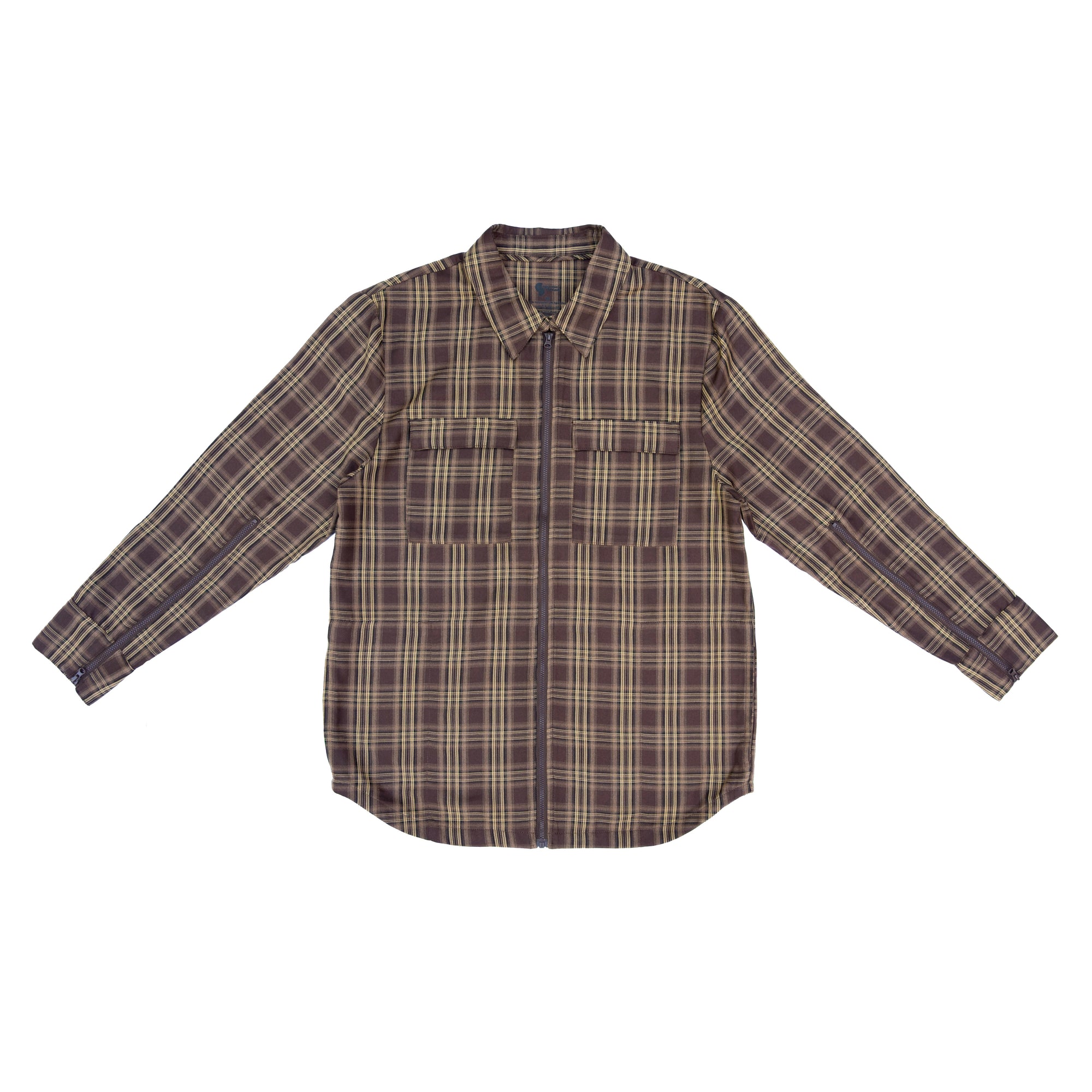 Flat image of Khaki Plaid Zip Front Shacket