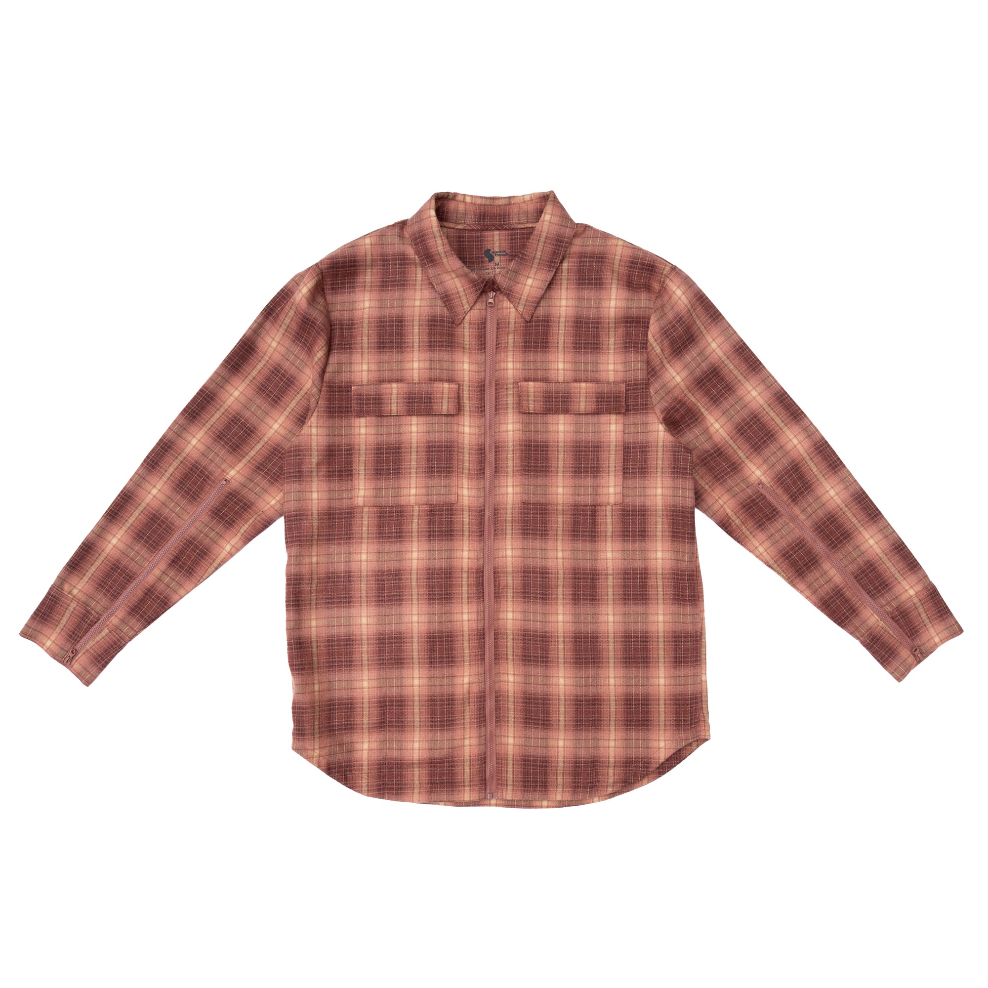 Flat of Pink Denim Plaid Zip Front Shacket