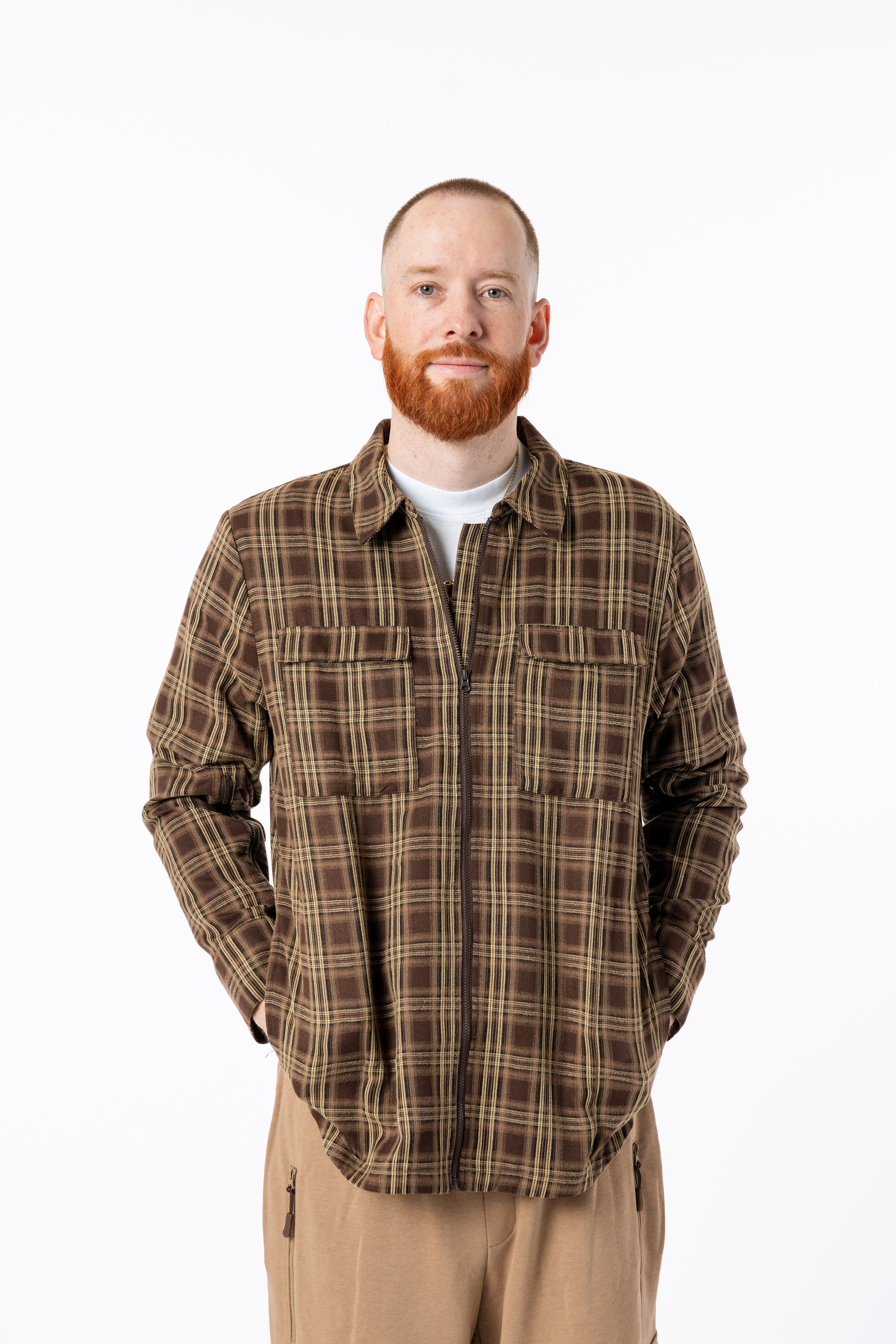 Mike posing in Khaki Shacket