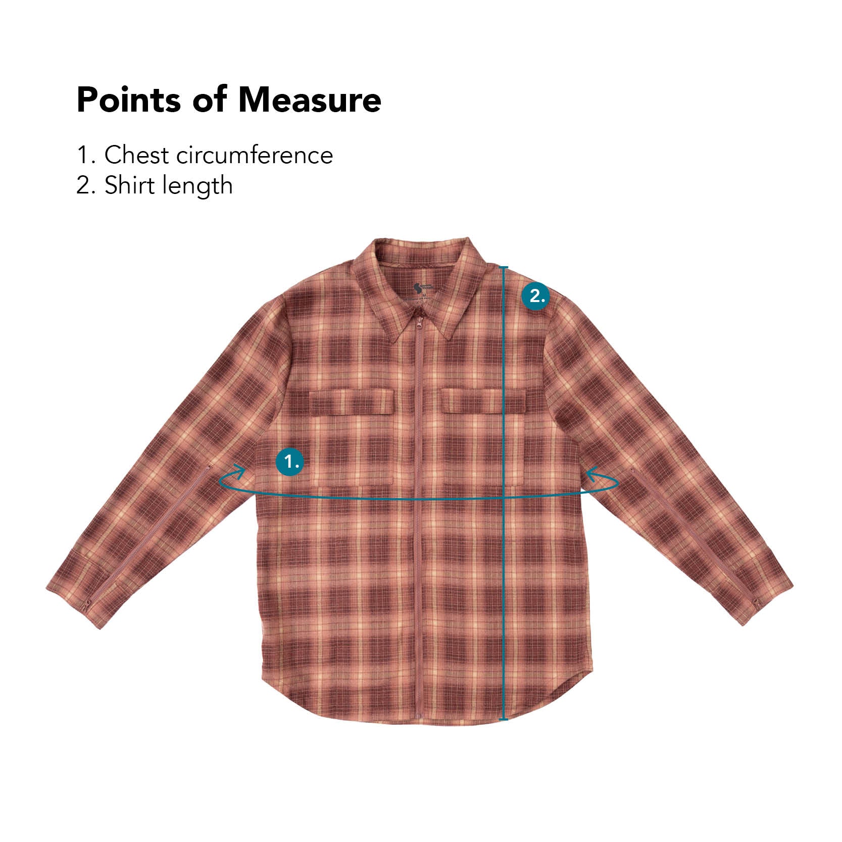 Plaid Zip Front Shacket measurement points labeled