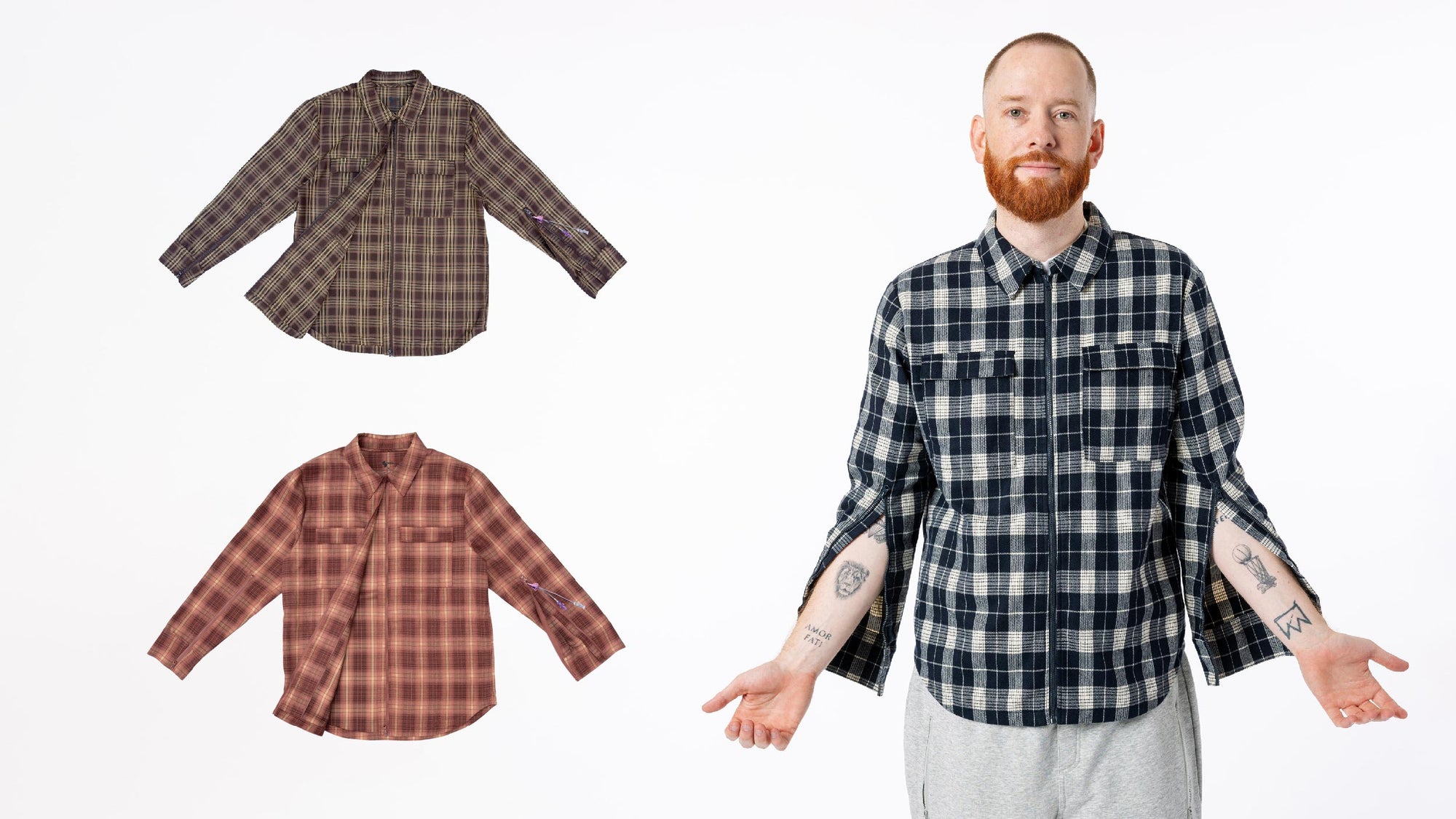 Mike wearing plaid shacket with arm access